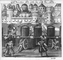 Ataque a una ciudad fortificada, ilustración de 